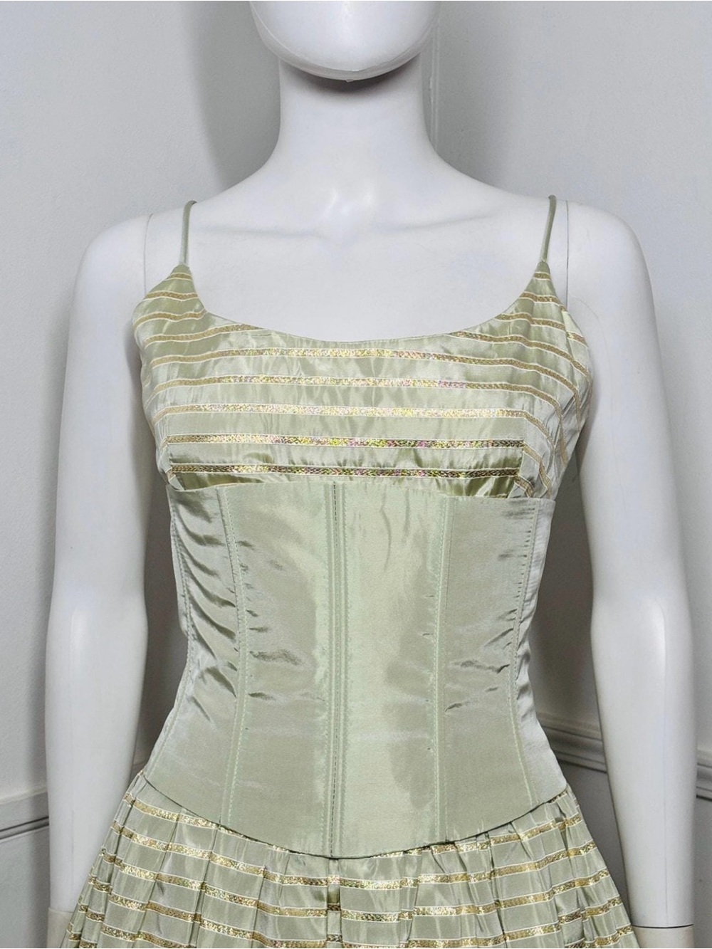 Vintage Gunne Sax - Striped Green & Gold Gown - Picture 5 of 10